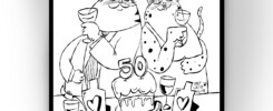 50 jaar huwelijkscadeau jubileum poster dikke katten met taart en wijn